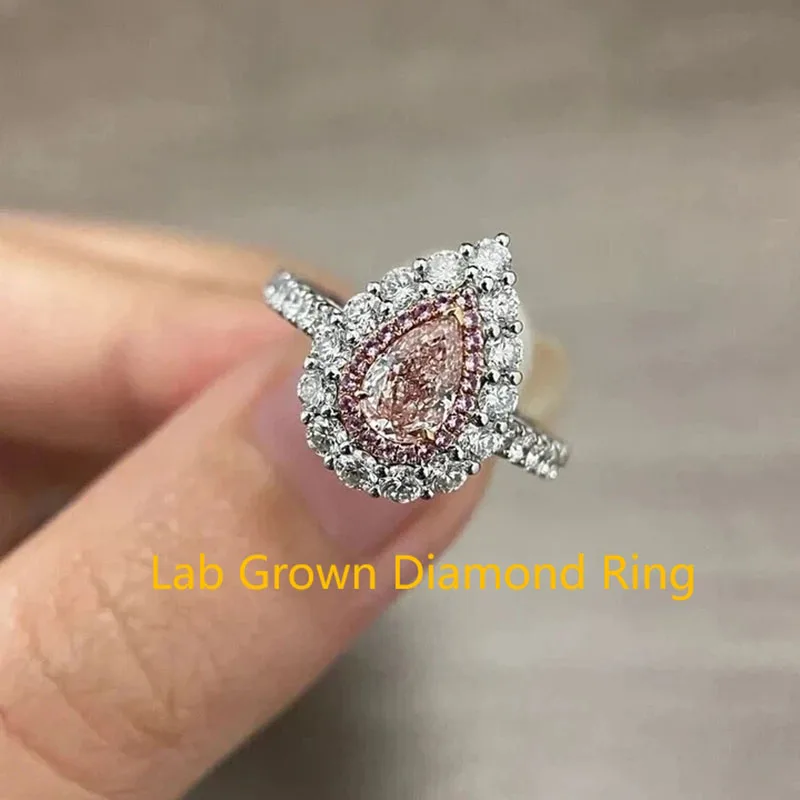 1Ct IGI Certified Pear Cut Fancy Pink Lab Grown Diamond Halo Ring VS‑VVS Platinum 950 Luxury Ladies Engagement Ring