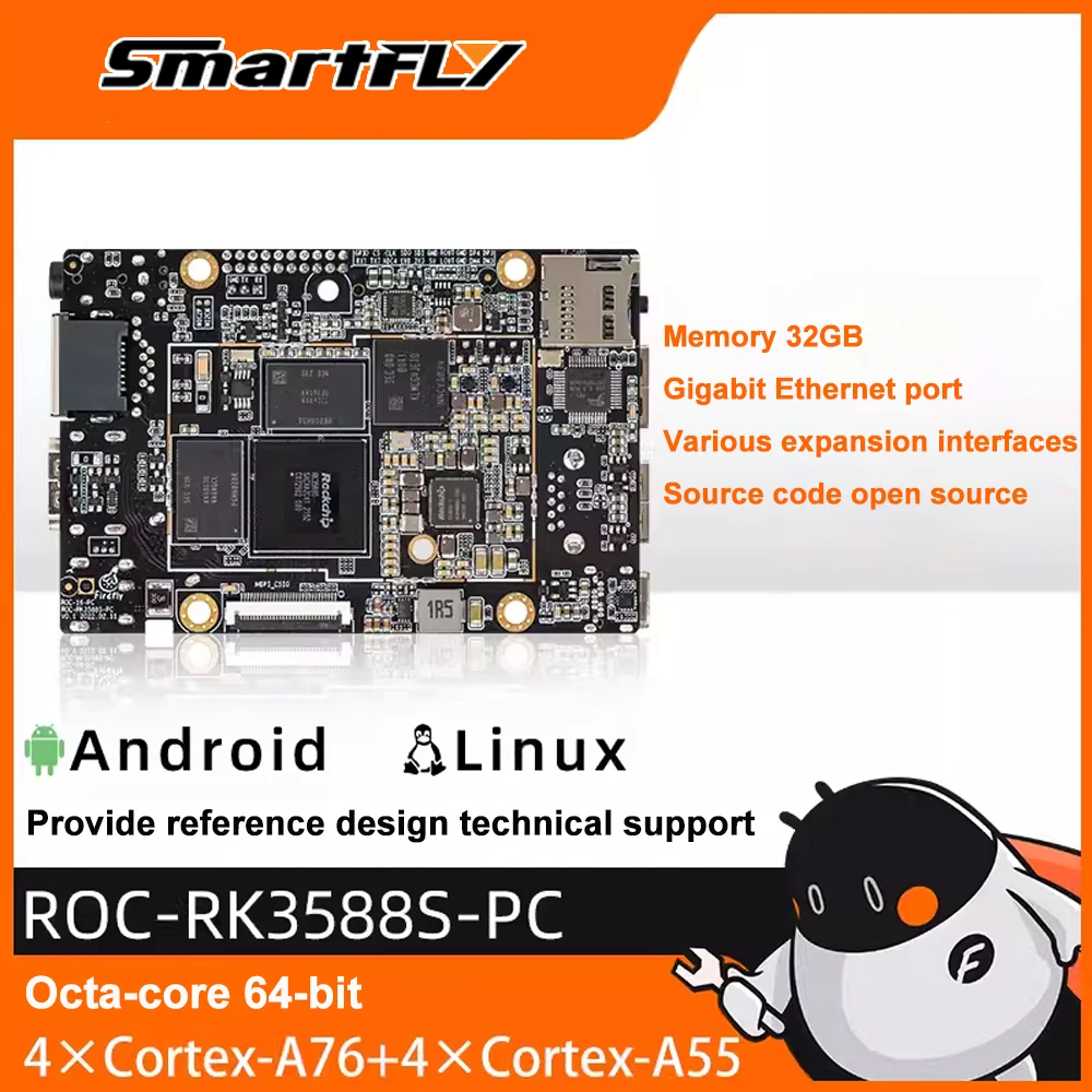 

ROC-RK3588S-PC Rockchip RK3588 8K AI MainBoard 8-core 64-bit 4GB/8GB/16GB/32GB LPDDR4 Cortex-A76 6Tops Support Android AIoT