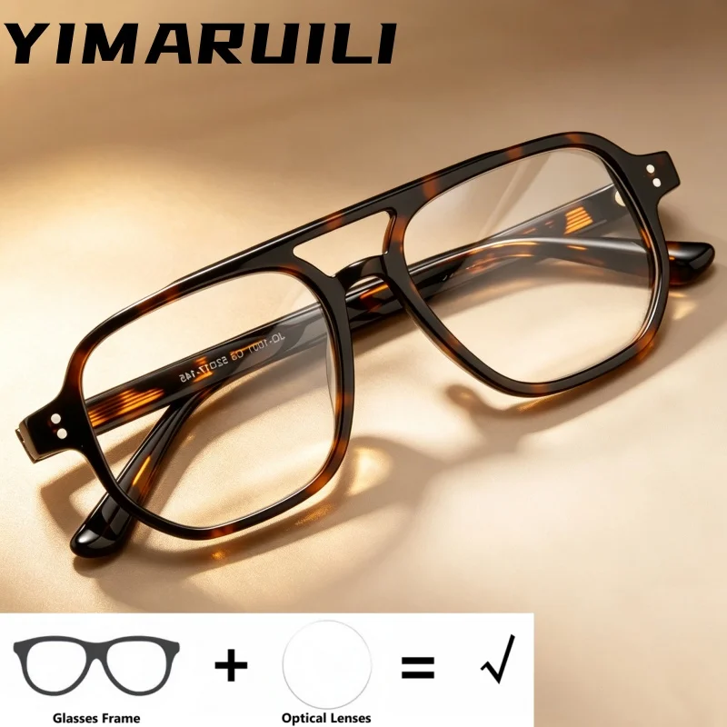YIMARUILI Retro Trendy Men and Women Pilot Double Beam Anti Reflection Myopia Hyperopia Progressive Optical Prescription Glasses