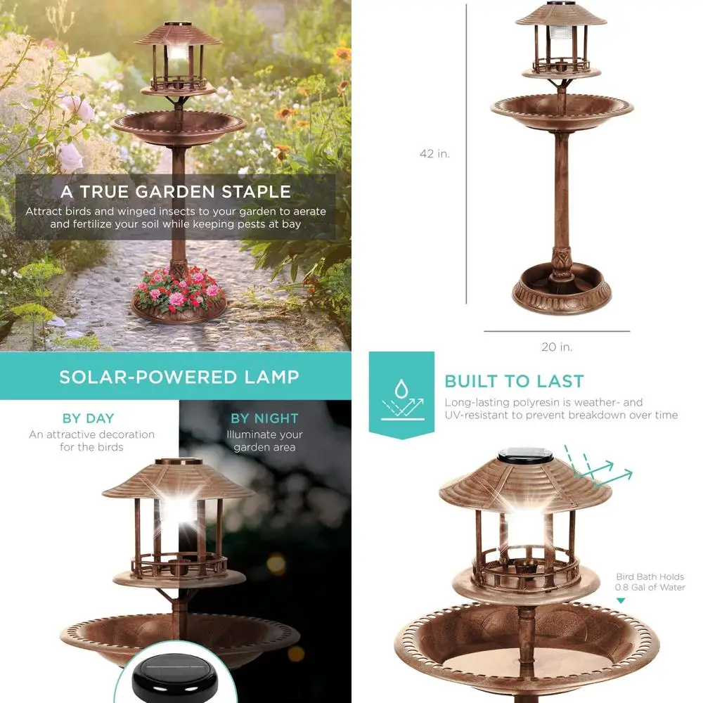 

Винтажная бронзовая уличная кормушка для птиц из смолы на подставке, с горным дизайном, основанием-кашпо, в виде птичьей клетки и с функцией кормушки