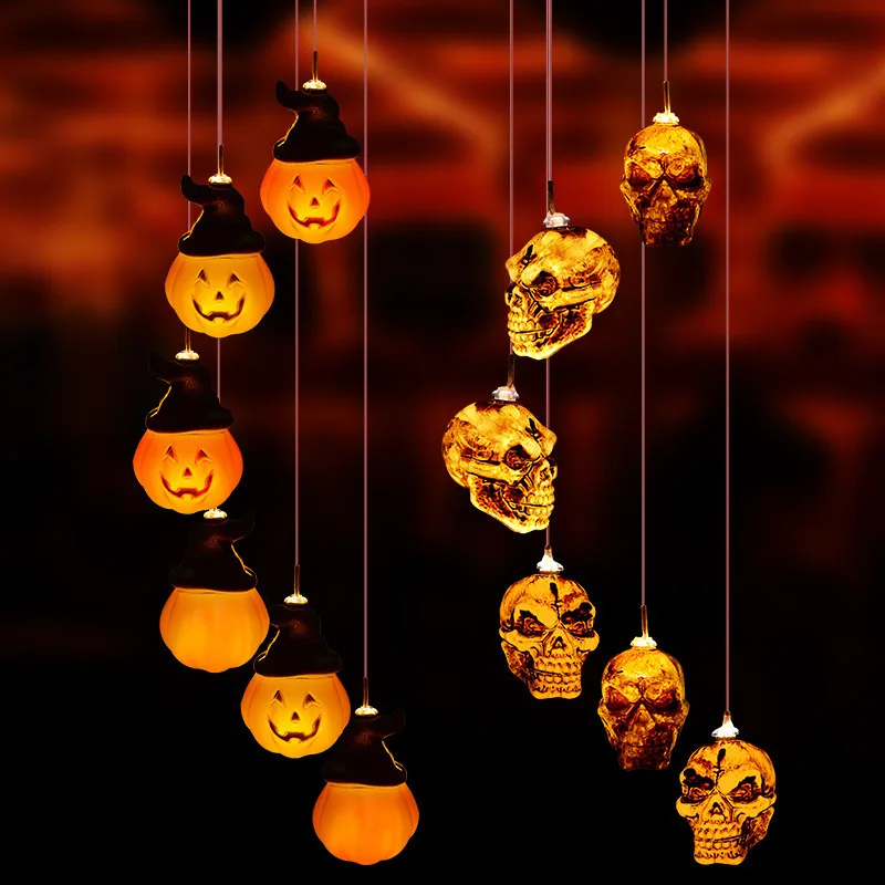 

LED Solar Wind Chime Lights Outdoor Waterproof Halloween Pumpkin Skull Patio Ambience Illusion Decorative Lights Chandelier