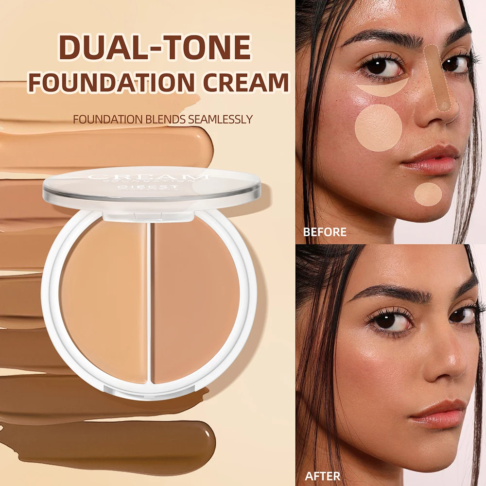 QIBEST Waterproof Cream Foundation Moisturizing Matte Full Coverage Acne Scars Brighten Skin Tone Pressed Powder Lasting Makeup