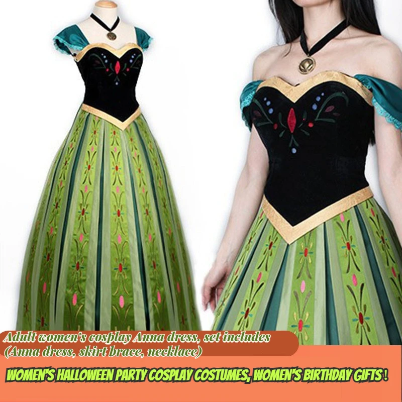 

Disney Adult Princess Dress Halloween Party Cospaly Frozen Anna Costumes Long Dress Performance Dress Girlfriend's Birthday Gift