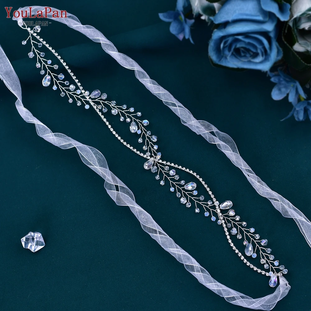 YouLasaupoudrer-Ceinture en cristal pour robe de mariée pour femme, ceinture avec ruban en organza, environnement pour demoiselle d'honneur, robe de soirée pour femme, SH93