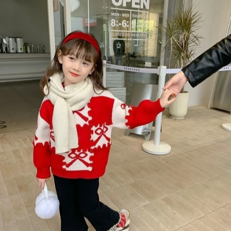 

【2025 New】Girls' Winter Fleece-Lined Thickened Knit Sweater - Thermal Insulated Baby Sweater for Toddler Girls