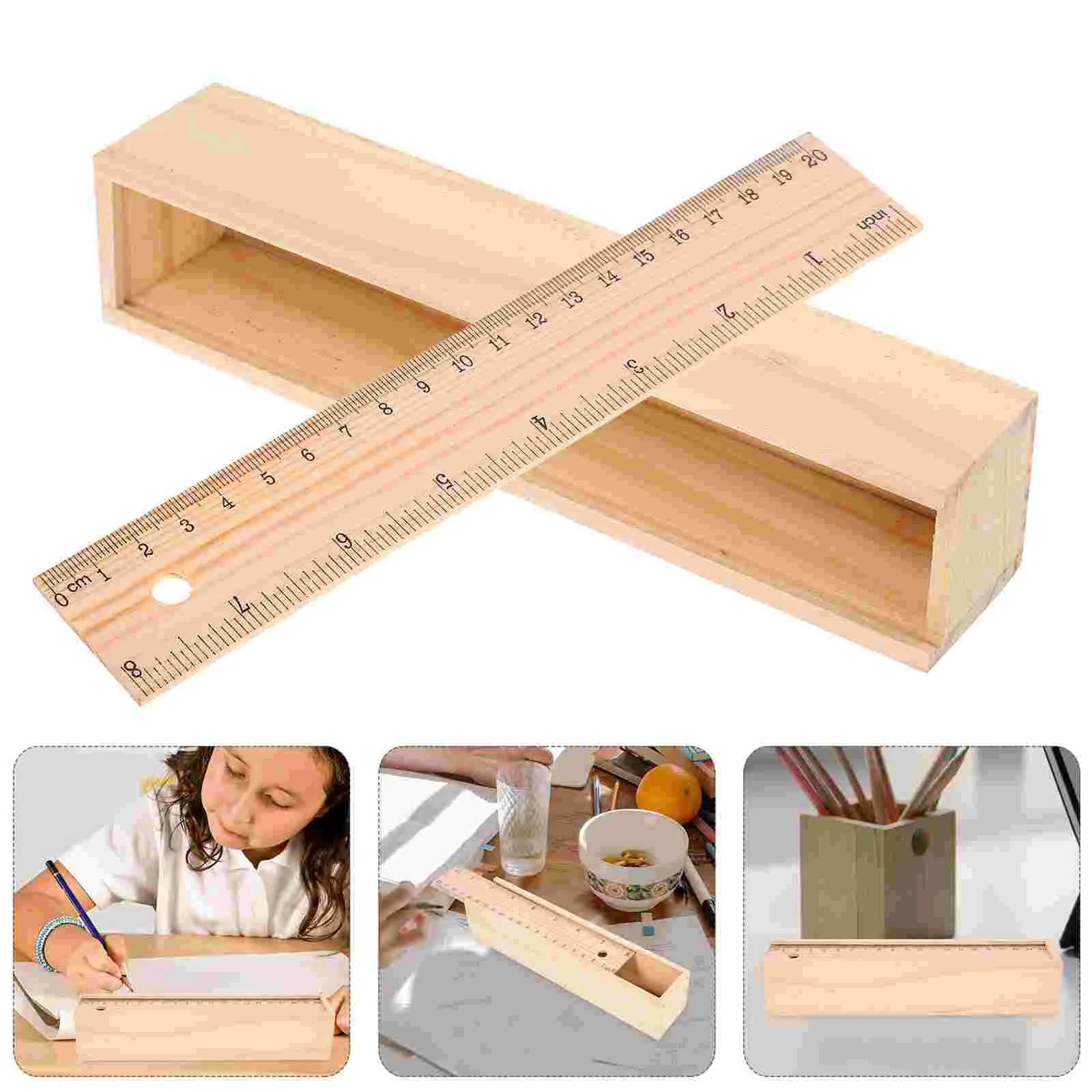 

Wooden Pencil Case Boxes for Office Bulk Container Holder School Organizers Ruler Cover