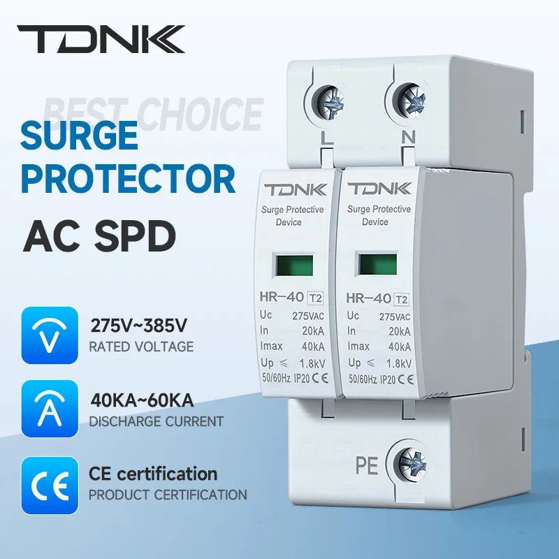 TDNK 2P AC SPD Überspannungsschutz 20KA-40KA 30KA-60KA 275V 385V Niederspannungs-Ableitergerät für Haus-Elektroschutz