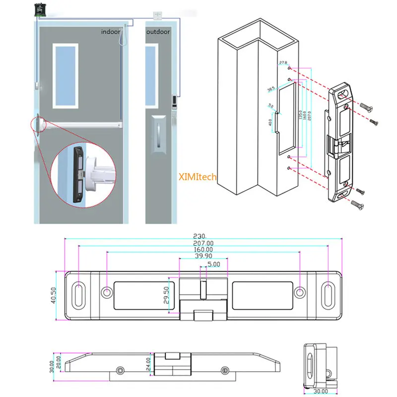 Exit Device Emergency Deurslot Fire Push Bar Elektrische Strike 12V Toegangscontrole Elektrische Strike Deurslot Voor Push paniek Bar