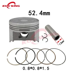 52.4MM Bore Piston Ring Kit for Honda ELITE 125 Elite125 K69 RX125 EX 125 NS125D NS125LA 13011-K24-900 13101-K69-600 Pin 13MM