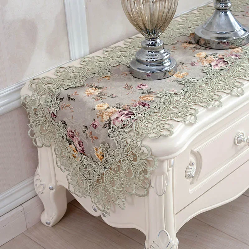 

Table Runner Green Table Flag Flower Embroidered Top Elegant Europe Lace Pastoral Home Decoration Runners Placemats For Table