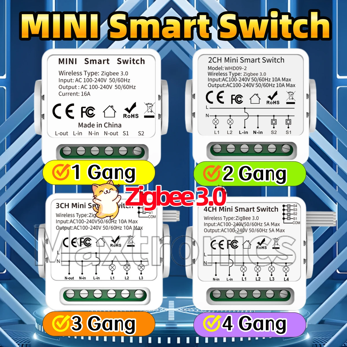 

Модуль умного выключателя Zigbee 3.0 Tuya Smart Switch на 1/2/3/4 канала, Smart Life, для Alexa, Google Home, Яндекс, с задержкой отключения для освещения, 100-240В