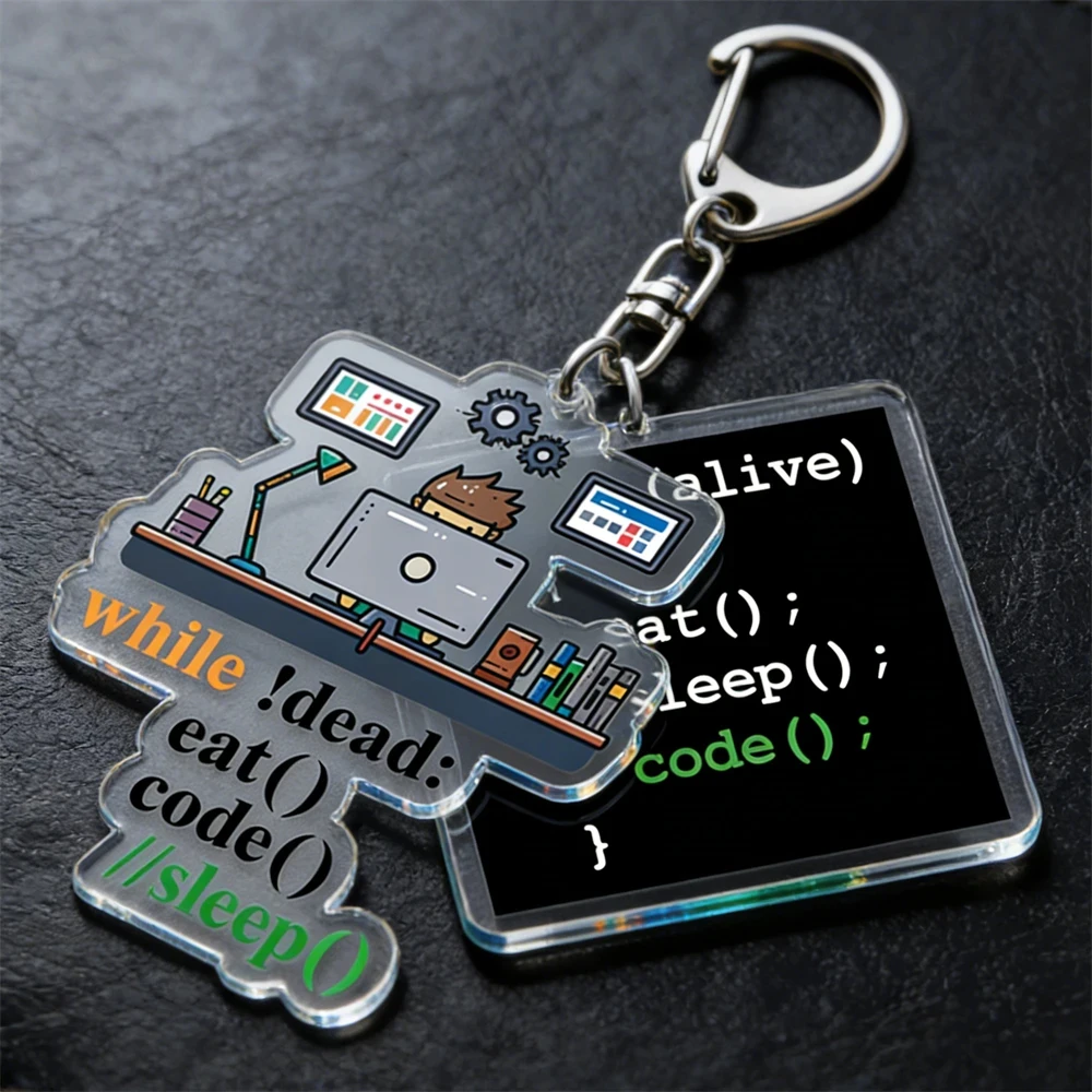 Hot Eat Sleep Code Repeat Keychains for Accessories Bag Programmer Coding Computer Developer Keyrings Jewelry Friends Geek Gifts
