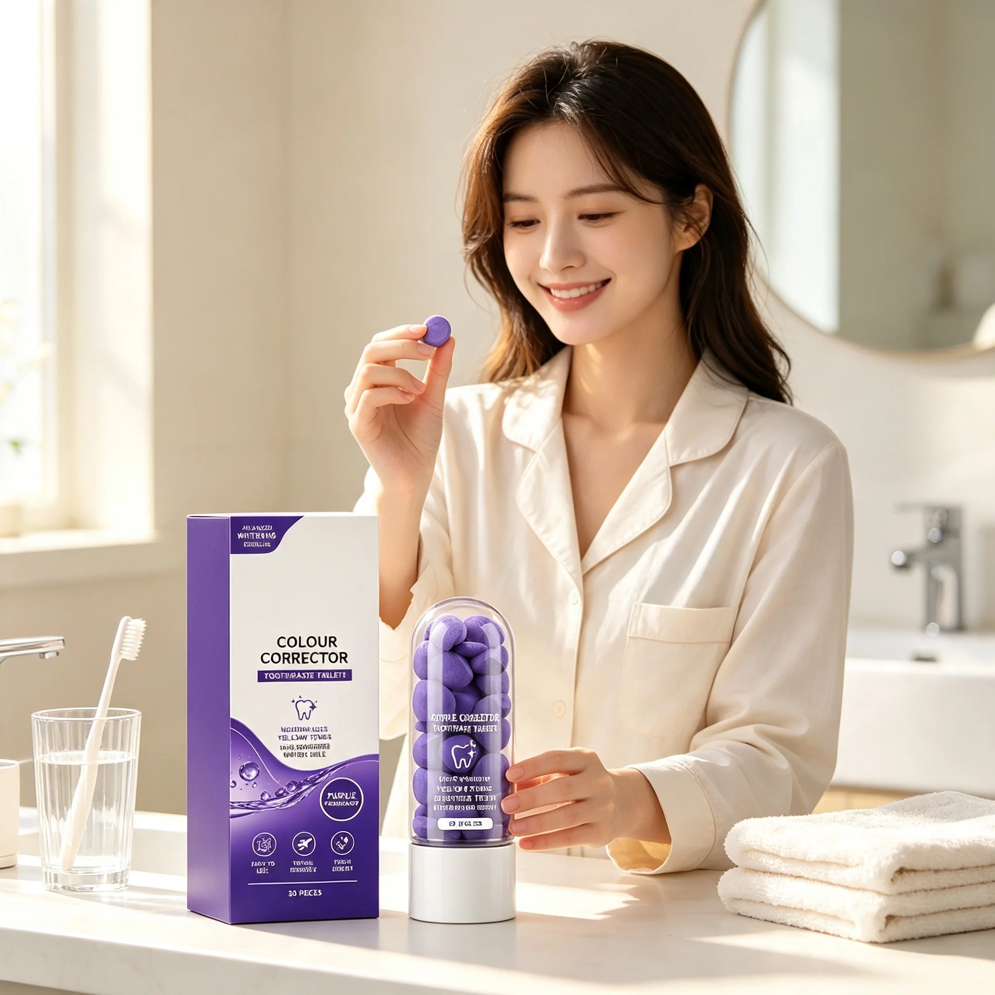 Purple Chewable Toothpaste Tablets Mint Fresh Oral Deep Cleaning Stain Removal Fresh Breathing Business Trip Outdoor Activities
