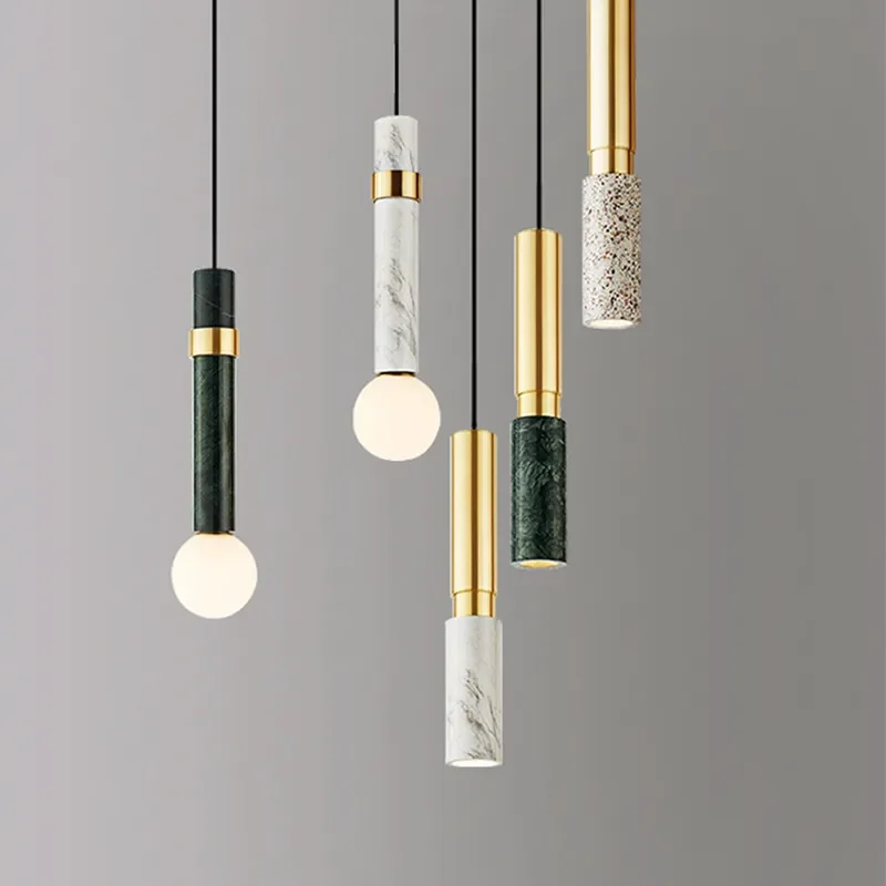Nordic Restaurant Simple Single Head Small Chandelier Modern Bedroom Bedside Light Luxury Bar Counter Marble Lamp