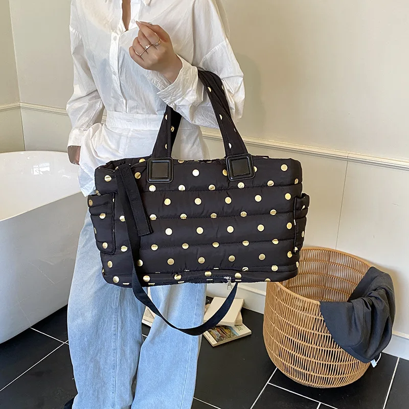 Mommy Bag - Black Polka Dot Embroidered Thread Fashion Maternity Bag Large Capacity Multi-Functional Mom Bag for Outings