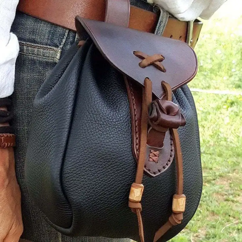 Unissex medieval caçador cintura couro pu moeda bolsa para as mulheres pixie elf viking archer sacos de bolso do vintage traje acessório