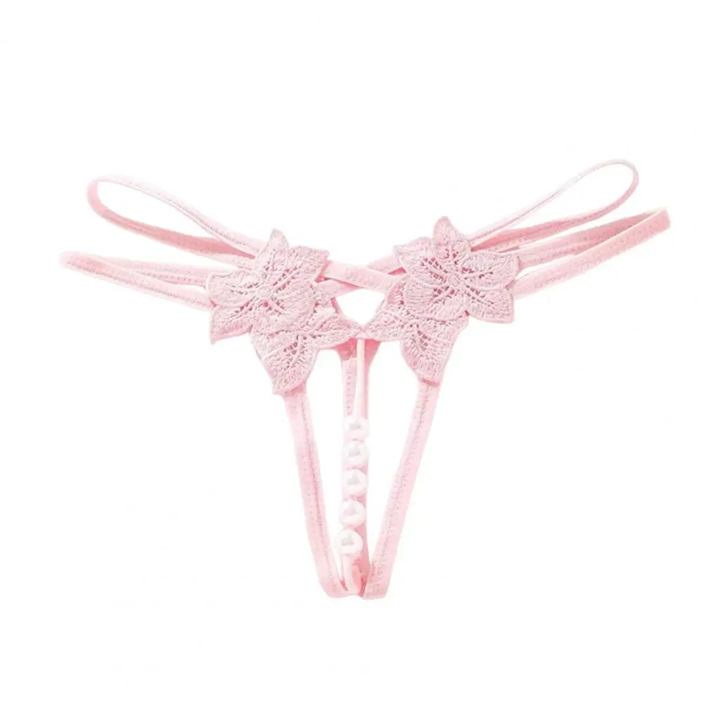 Sexy Lingeries Women Hot G-String Sexy Faux Pearl G-String Thong Low Waist Embroidered Flower Erotic Strappy Y-Back Panties 90