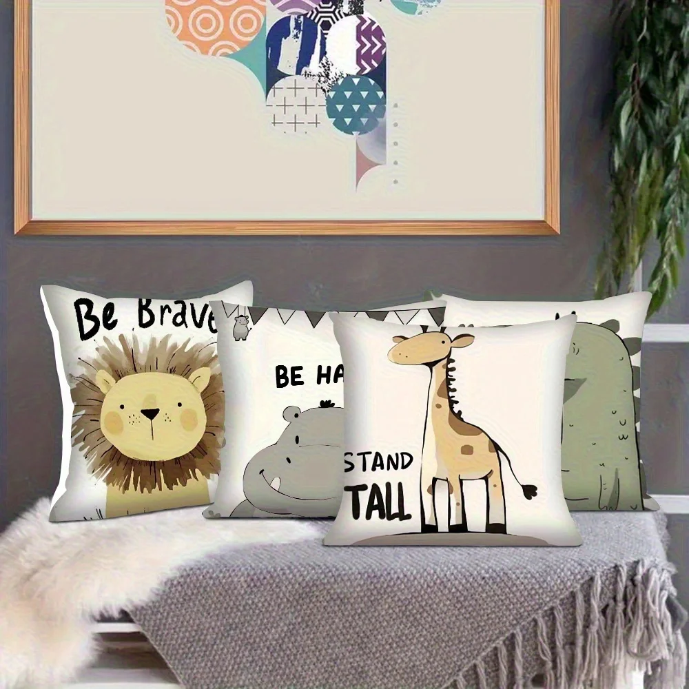 1PC 2D Flat Cute Safari Animal Nursery Throw Pillow Covers with Inspirational Quotes No Pillow Core Unreal Embroidery