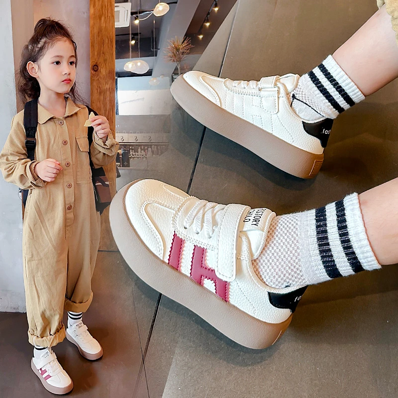 Childrens Shoes 2-18 Years Old Boys Girls White Shoes Red Four Seasons Models Leather Casual Hundred Kids Baby De Training Shoes