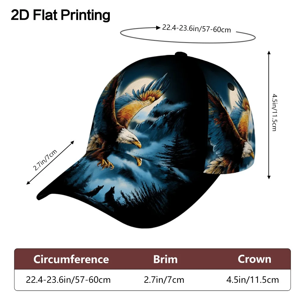 Customization 1pc, 2D Flat Big Bird Soaring Over Wolves Print Sports Sun Hat – Unisex Polyester Snapback Cap, Lightweight & Brea