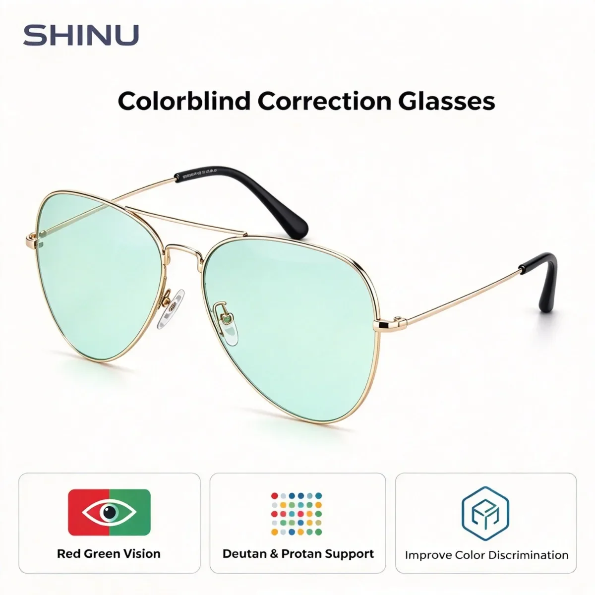 SHINU Men Colorblind Correction Sunglasses, Red Green Color Vision Glasses for Deutan & Protan, Color Deficiency Eyewear