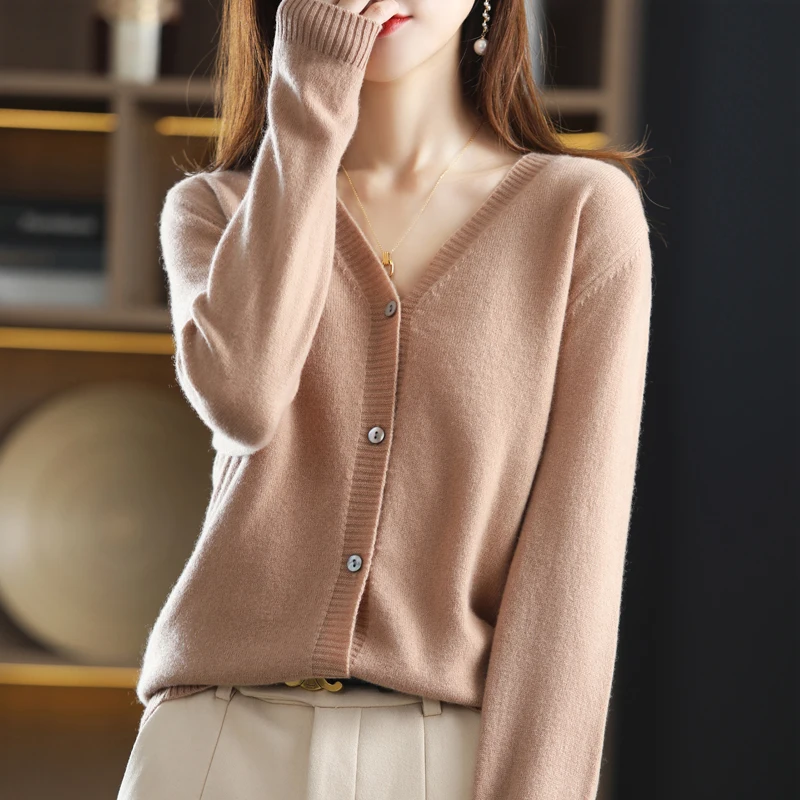 100% Pure Wool Women Cardigan Sweater 2022 Spring Autumn Fashion Soft Knitted Cardigan Women\'s Solid Loose Large Size Cardigans