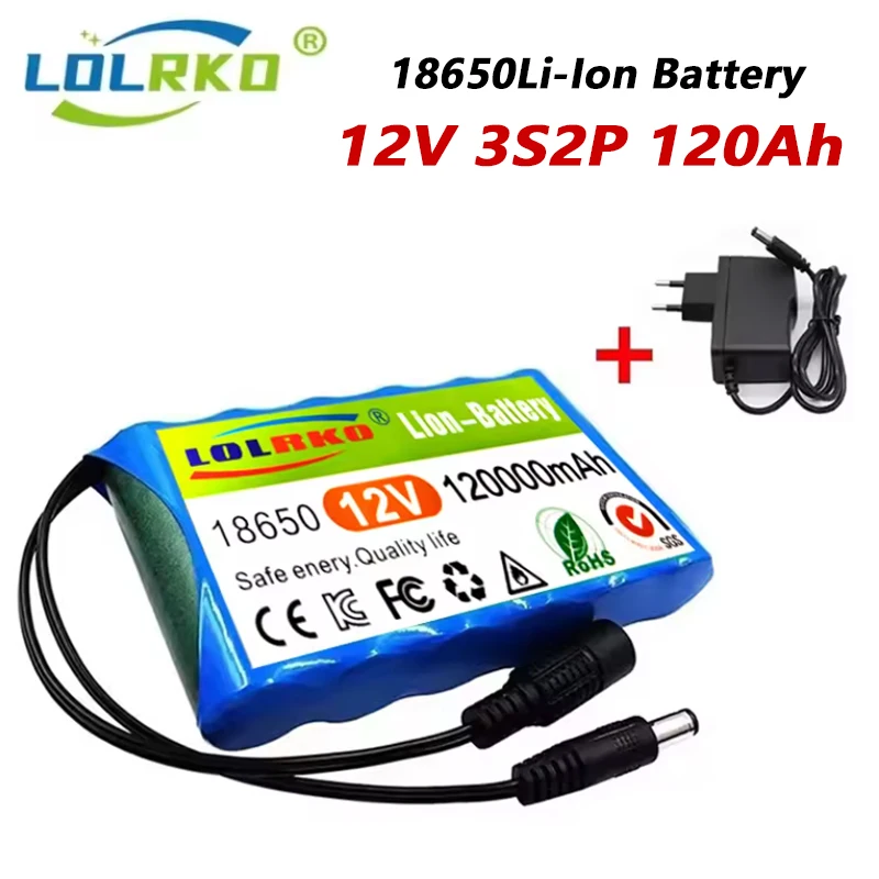 2026 New Portable 3S2P 12V 120000mah Rechargeable Li-Ion Battery, For LED Lamp Light Backup Powe Etc+ Charger