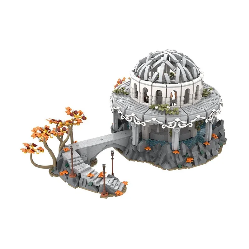 Magical Rings Moc Building Blocks Movie Scene White Council Model Castle Bricks DIY Assembly Village Street View Toys Gifts