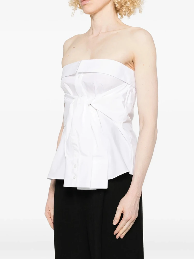 One-shoulder strap waist-hugging sleeveless racerback blouse for women - elegant, form-fitting, and slimming top