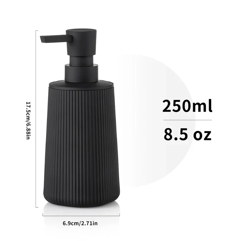 Hand Soap Dispenser for Bathroom and Kitchen, Modern Farmhouse Striped Style Plastic Matte Black