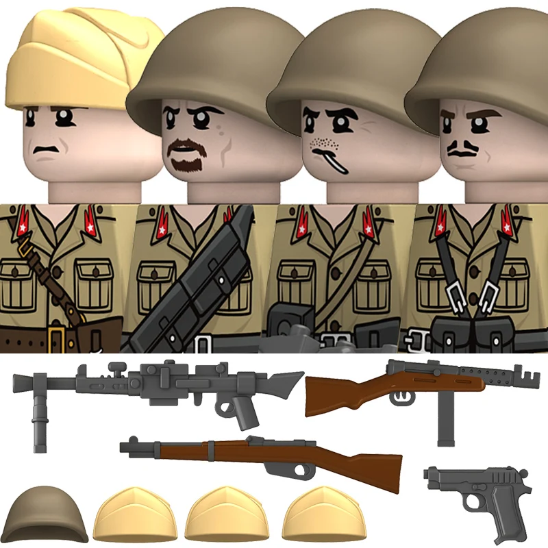 

WW2 Italian Military Army Soldier Building Blocks Infantry Figures Officer Helmet Military Weapons Bricks Toys For Children