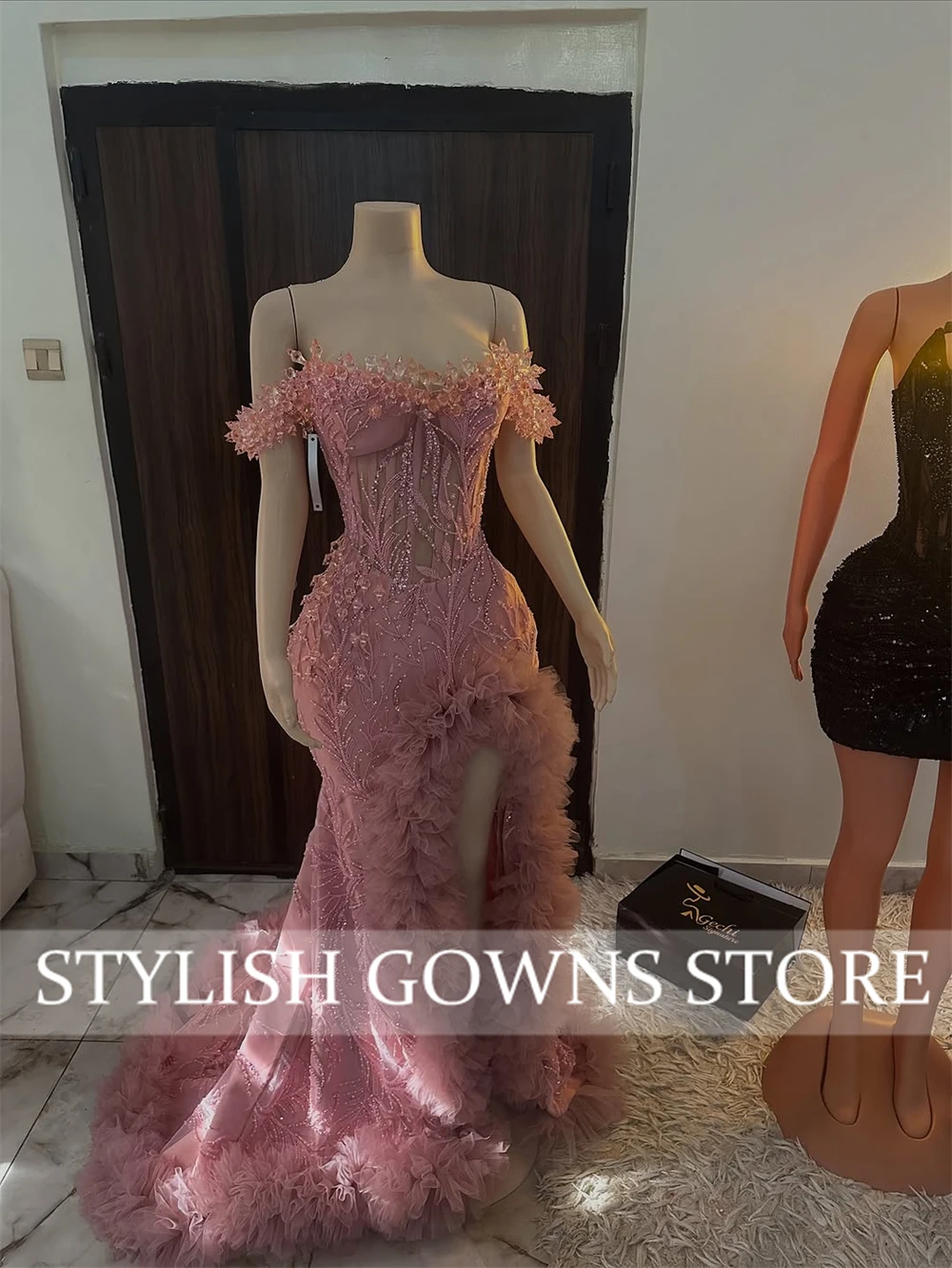 Gorgeous Bateau Evening Dresses Beading Cascading Ruffles Mermaid Prom Dress 2026 Split Crystal Birthday Party Gowns Customized
