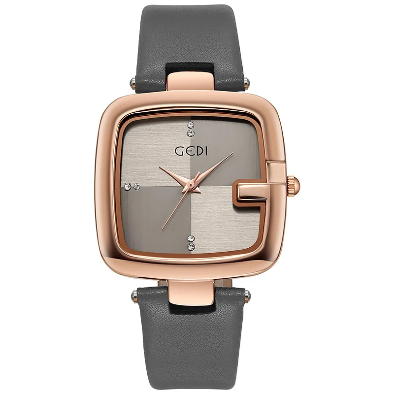 Fashion Gedi Top Brand Light Luxury Large Square Dial Women\'s Niche High-end Leather Strap Quartz Waterproof Gift Wrist Watches