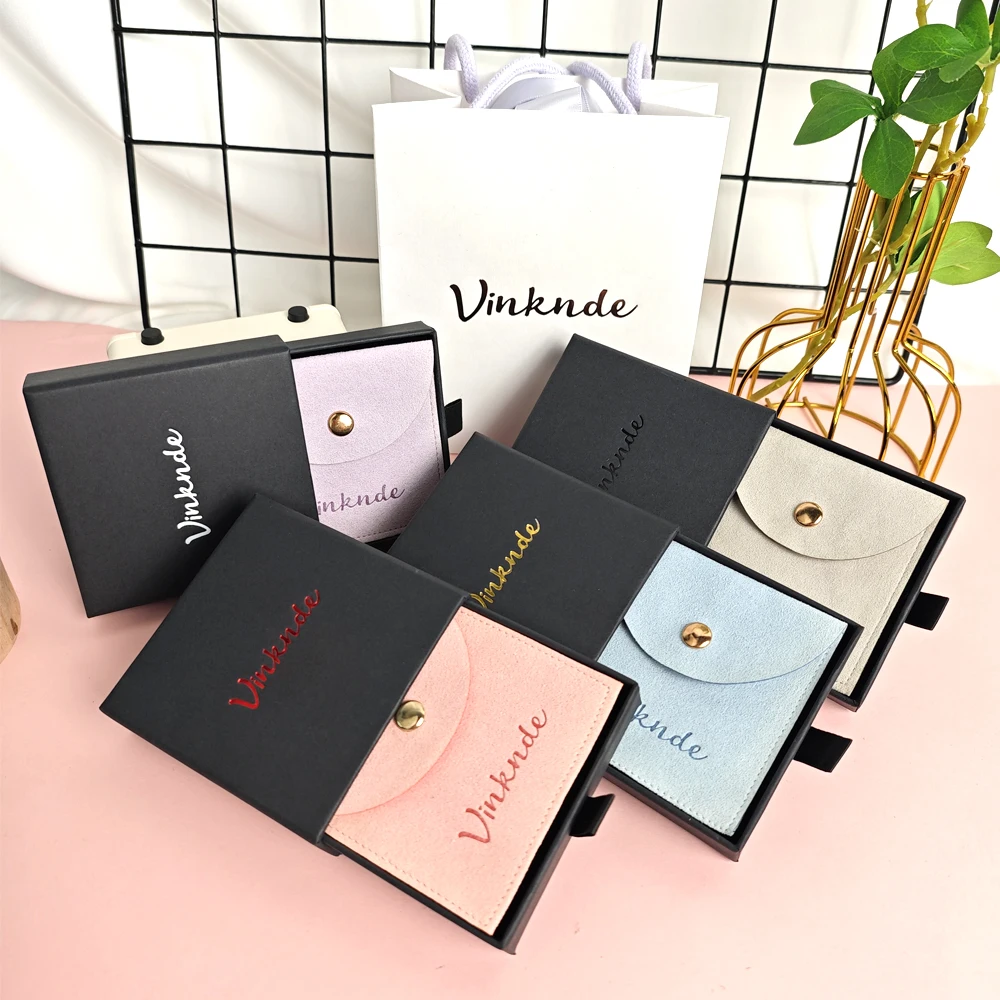 

Выдвижной ящик, шкатулка для драгоценностей, настраиваемый логотип, картонные серьги, кольца, ожерелья, чехол для хранения, свадебный подарок, сумка-защелка из микрофибры