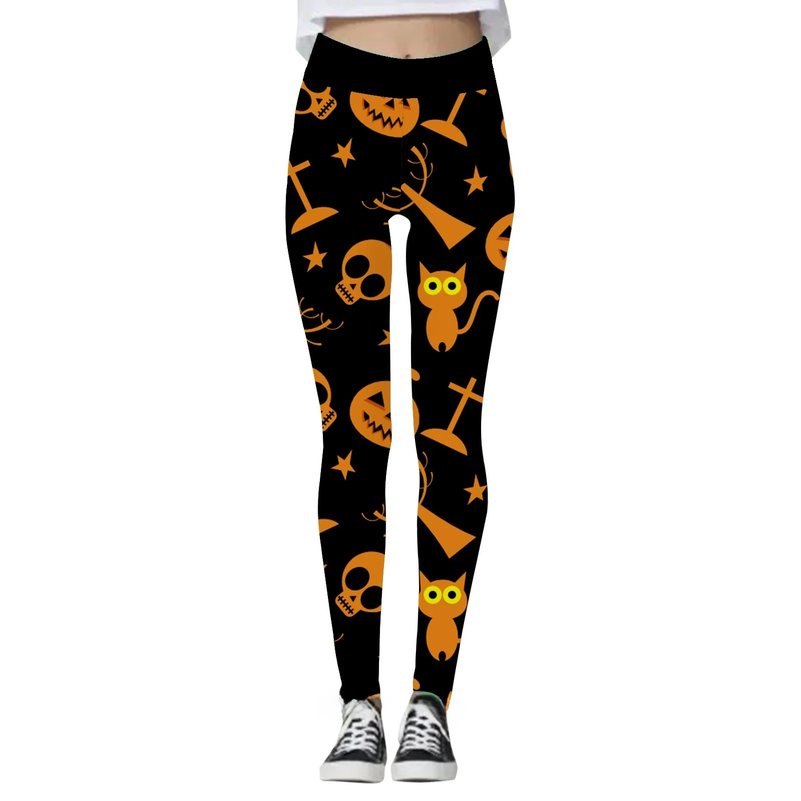

loween Cartoon Slime Slug Wolf Pumpkin Print Women's Pants ort Length Comfortable Fit Bot for Young Women