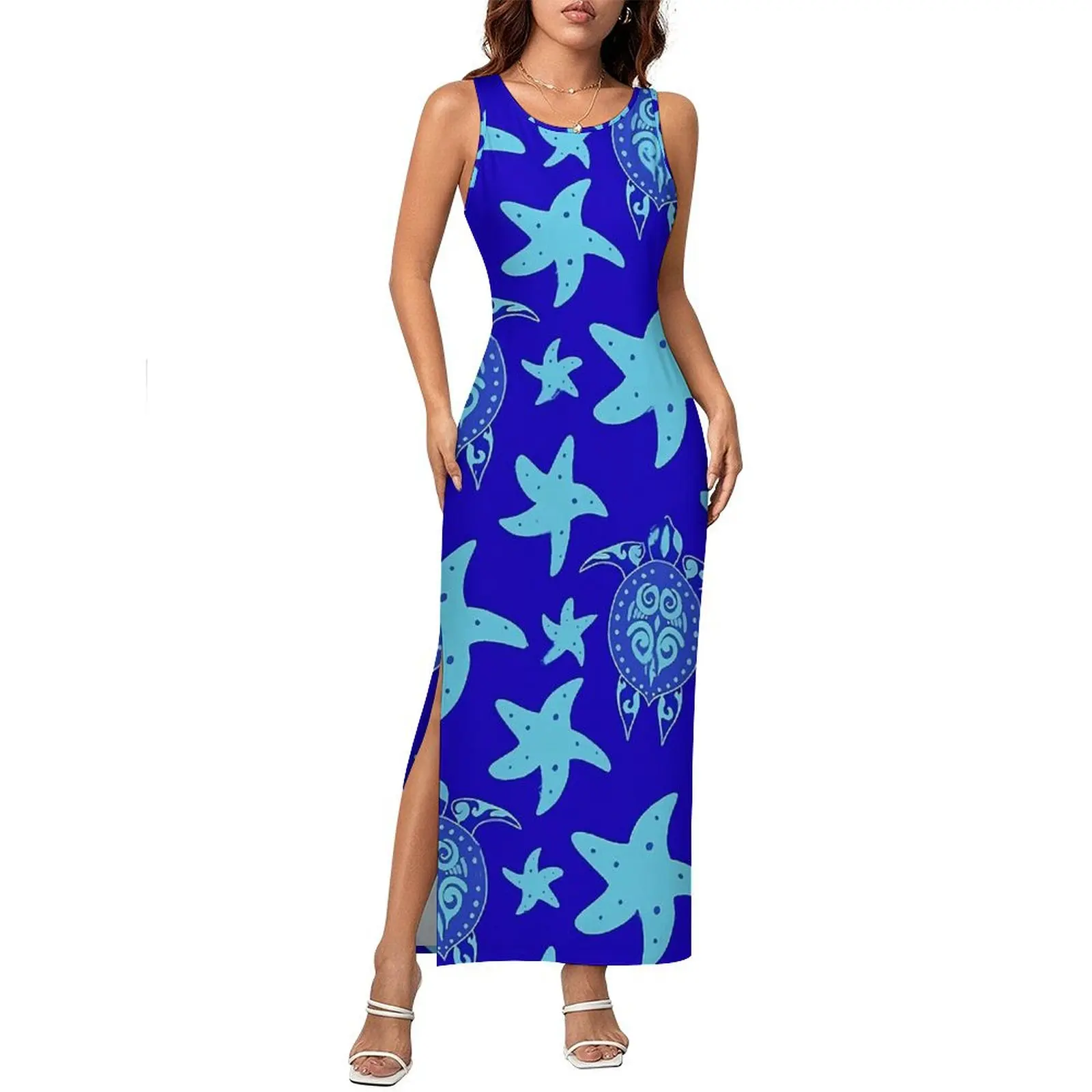 Ladies Bodycon Dress Pretty Ocean Turtles Maxi Dresses Summer Starfish Print Sleeveless Street Style Graphic Dress Big Size 4XL