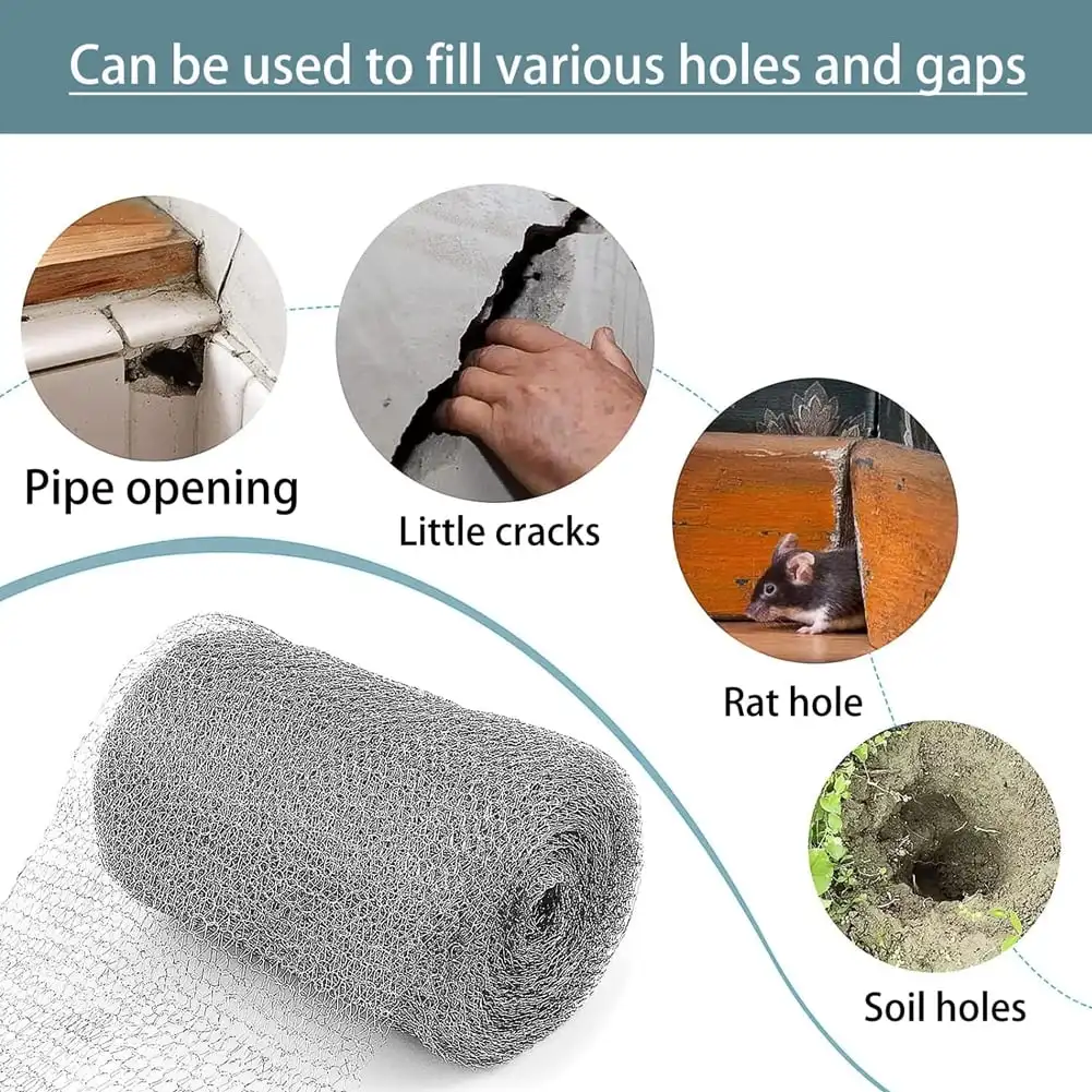 Braided Stainless Steel Mesh Roll Double Layer Rabbit Rodent Protection Barrier Insect Mice Control Garden Hole Filler Netting
