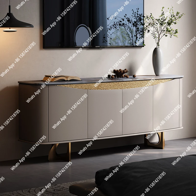 Minimalist Light Luxury TV Cabinet Simple Bedroom Stainless Steel Leather Locker Designer Premium Water Ripple Edge Cabinet