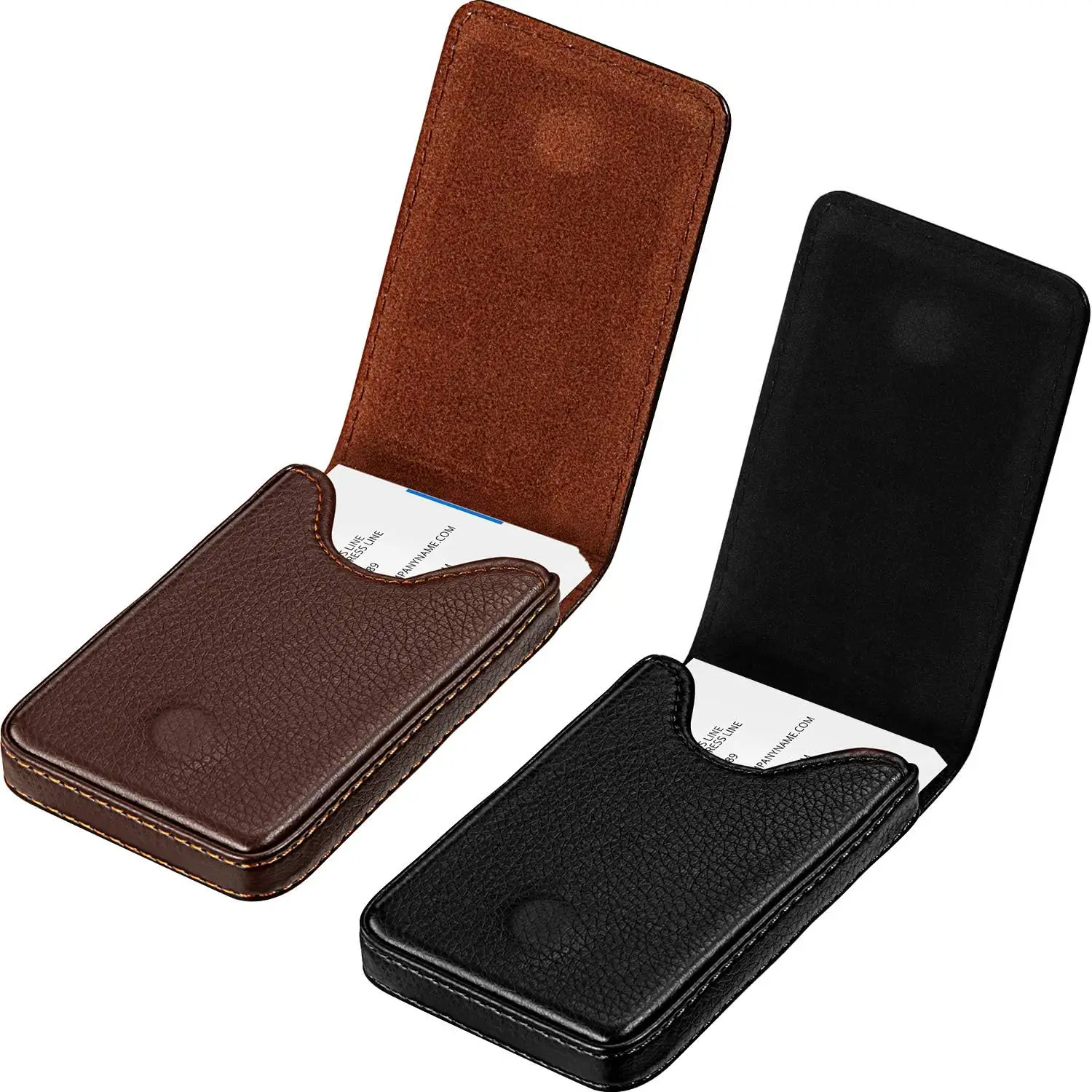 

PU Leather Business Card Holder with Magnetic Closure, 2-Pack for Men Women, Black & Coffee