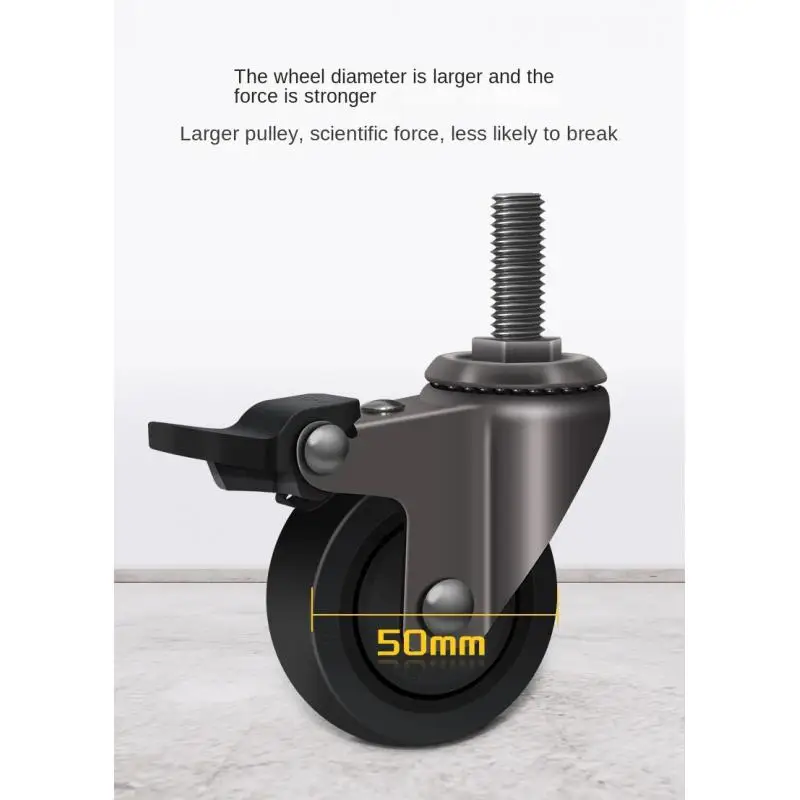4PCS Silent Swivel Casters with Brake 2 Inch for Chairs Cabinets Small Furniture M8/M10 Threaded