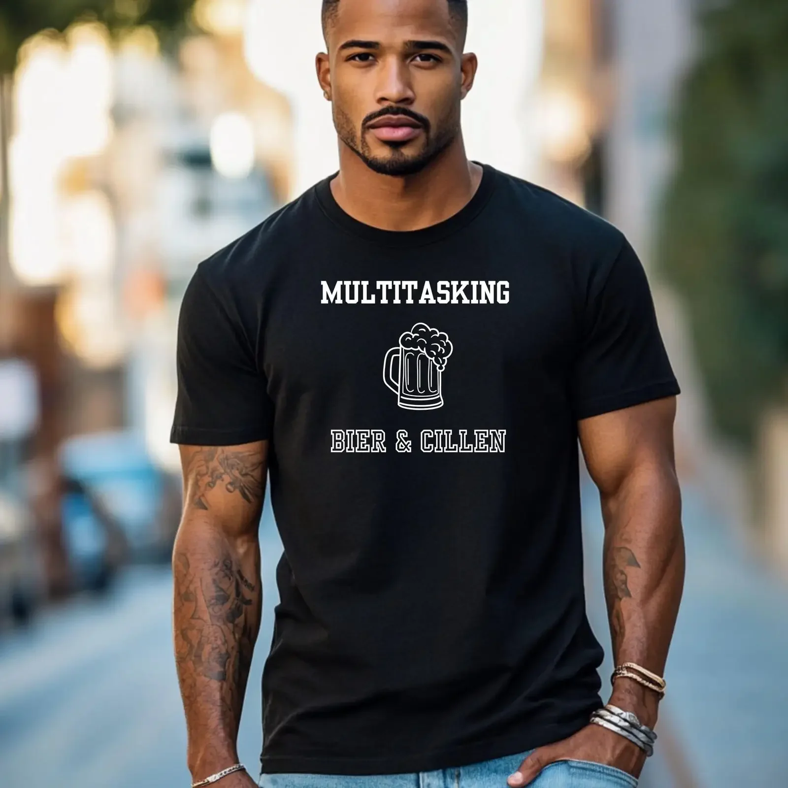 Men's Funny Multitasking Beer Chill Slogan T Shirt Casual Lover for Father's Day vintage Washed Stylish streetwear Soft