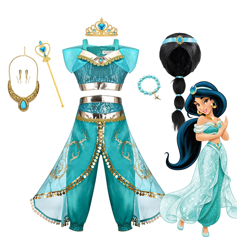 

Платье принцессы Жасмин для девочек, косплей, костюм волшебной лампы Аладдина, детский костюм на Хэллоуин, день рождения, карнавал, вечерние платья, наряд от 2 до 10 лет