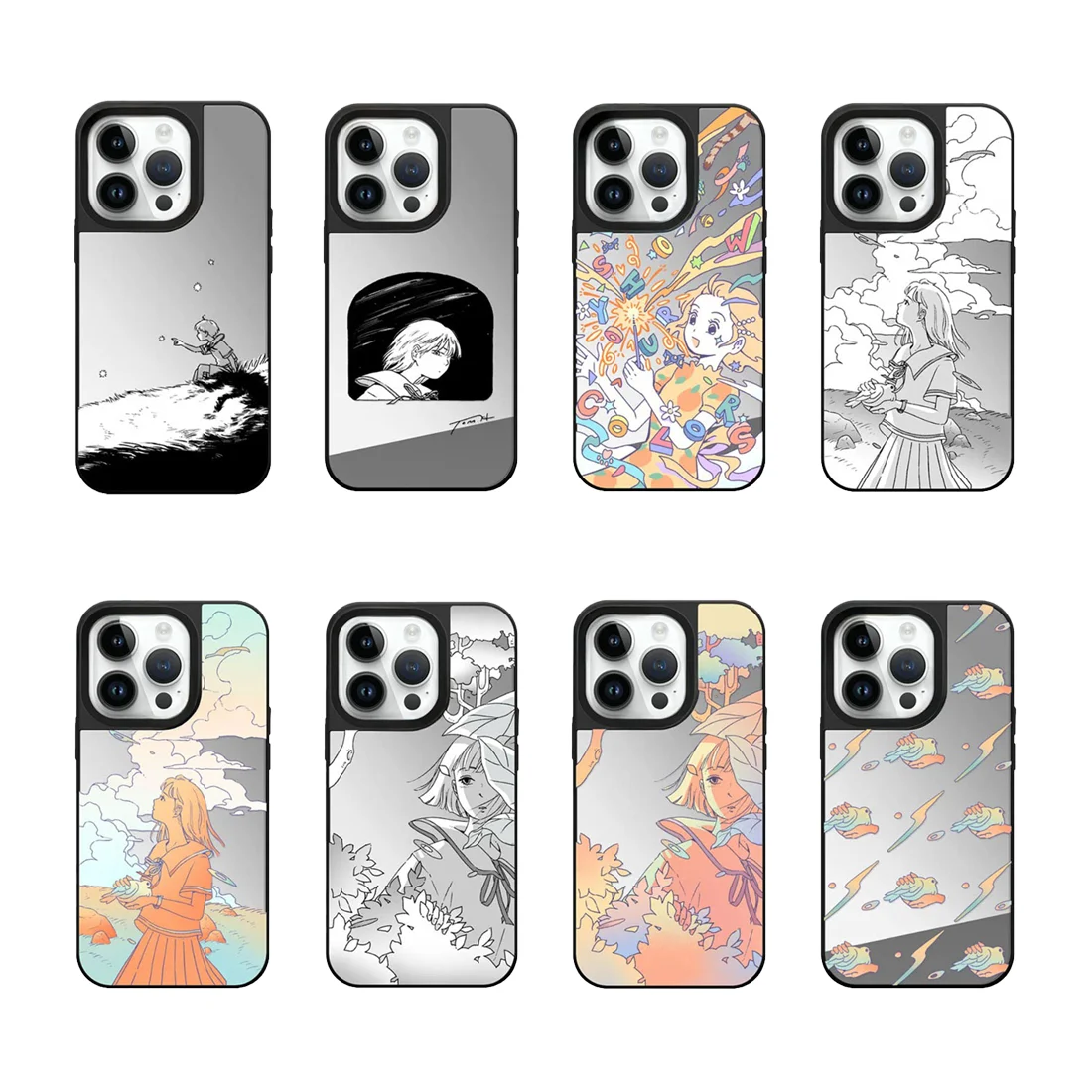 

Anime Girls Mirror Surface Black Border Magnetic Phone Case for IPhone 16 ~ 12 Pro Max Cover