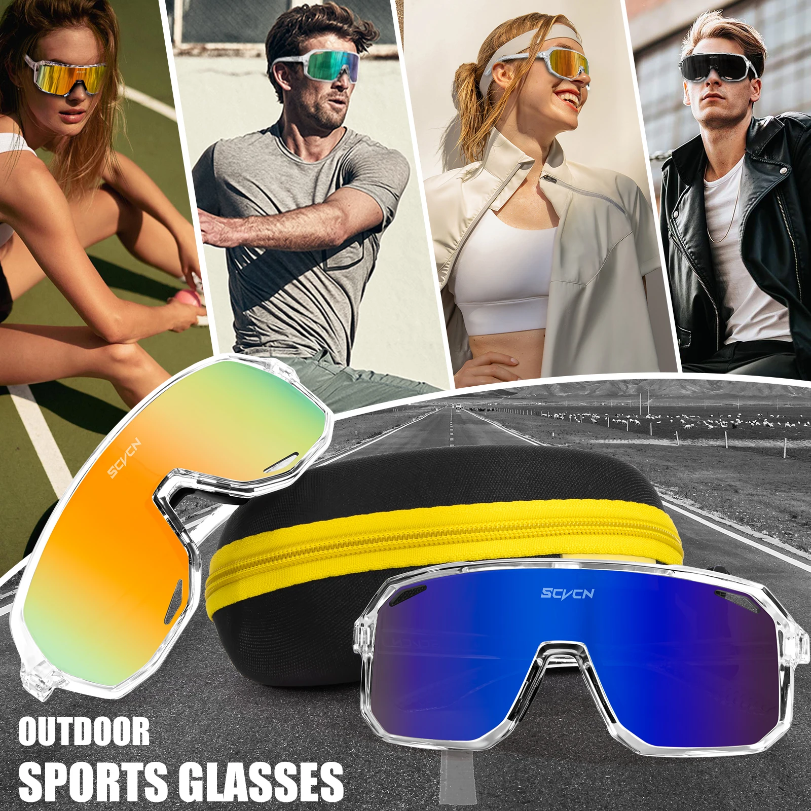 Scvcn - Fotochromowe okulary rowerowe dla mężczyzn Okulary rowerowe Rower górski Gogle rowerowe UV400 MTB Okulary przeciwsłoneczne szosowe Kobiety