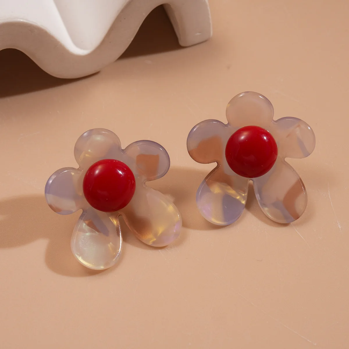 Smudge geometric round flower colored silver needle stud earrings retro high sense niche personality earrings women