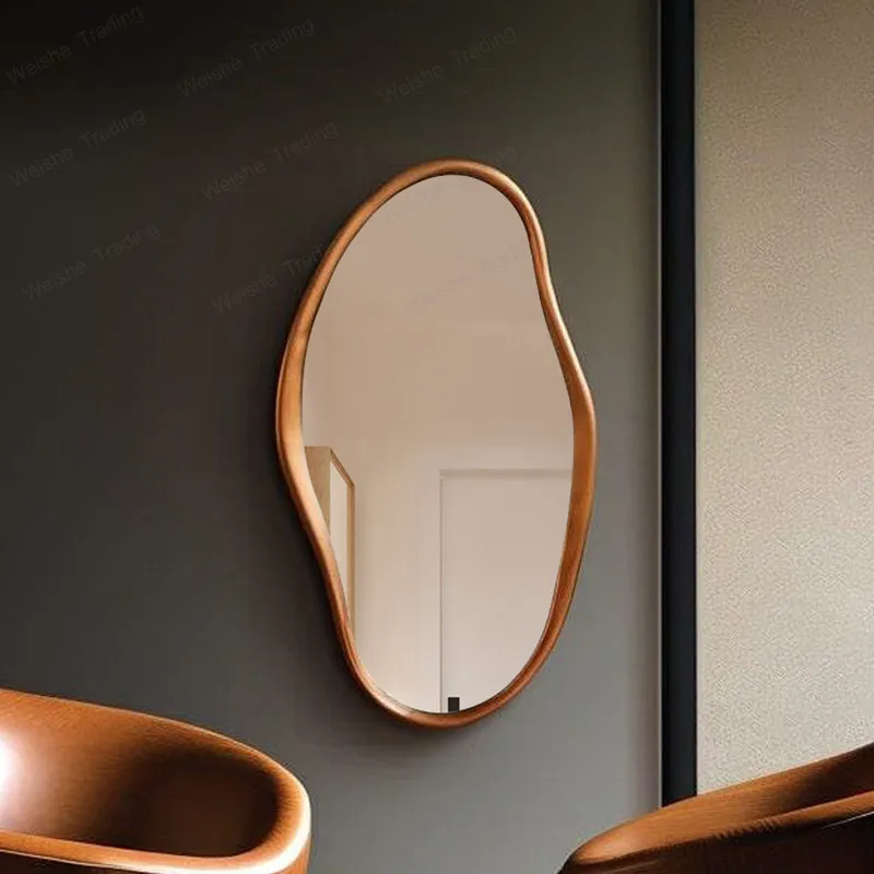 French minimalist modern special-shaped bathroom mirror wall-mounted bathroom premium decoration bedroom makeup mirror