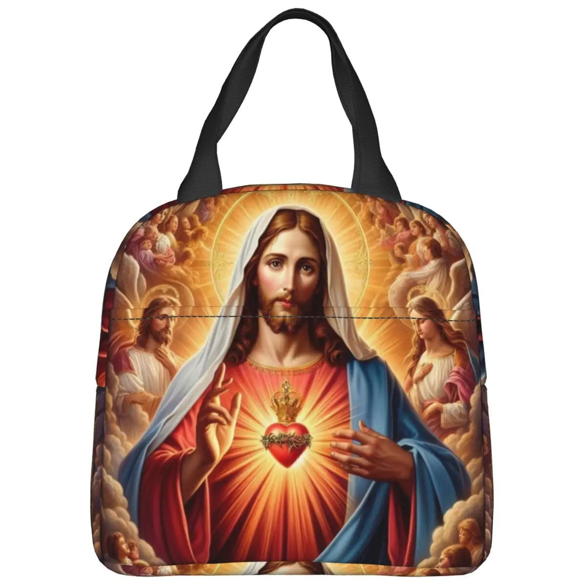 Jesus Christ Catholic Saint Chrisitan Religious Religion Bible Faith Lunch Bags Insulated Canvas Cooler Thermal Food Picnic