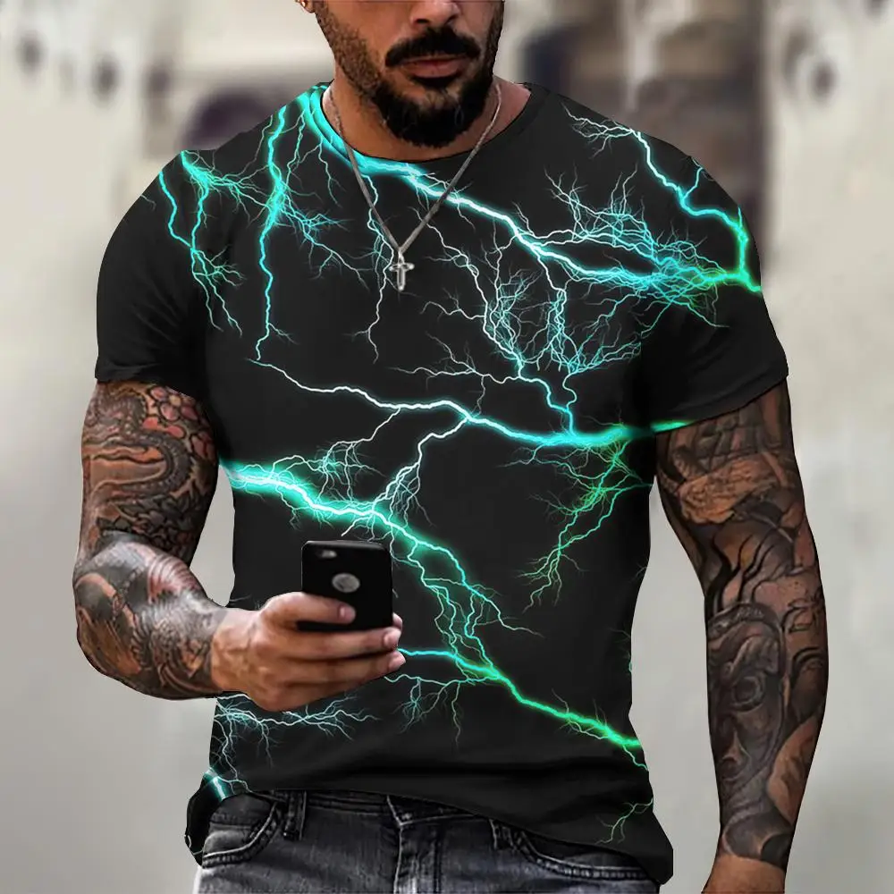 Maglietta da uomo 3d Lightning Print Mens top a maniche corte Summer Street Fashion T-Shirt per uomo Casual Tees abbigliamento oversize XL