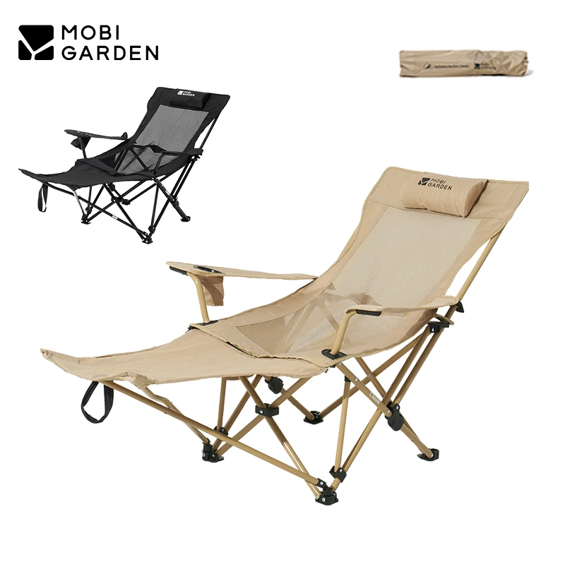 

MOBI GARDEN Folding Recliner Chair With Pillow Footrest Outdoor Camping Travel Beach Adjustable Lounger Portable Backrest Chair