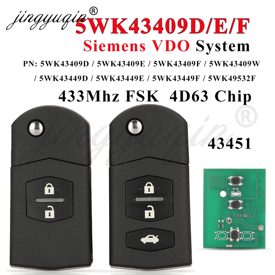 jingyuqin Siemens VDO Flip Car Remote Key for Mazda 2 3 5 6 CX-7